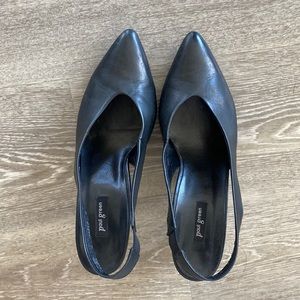 Paul Green black leather slingback heels